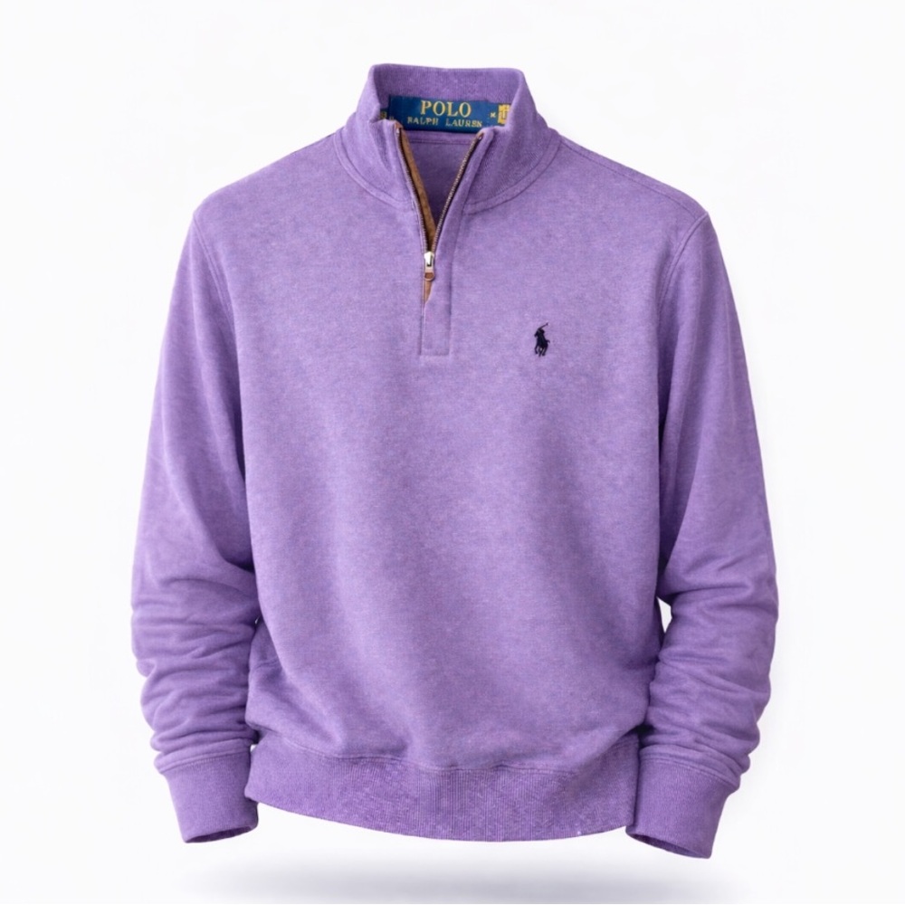 Polo Ralph Lauren Double Knit Half Zip Lavender Heather Suede Trim Size M NWOT